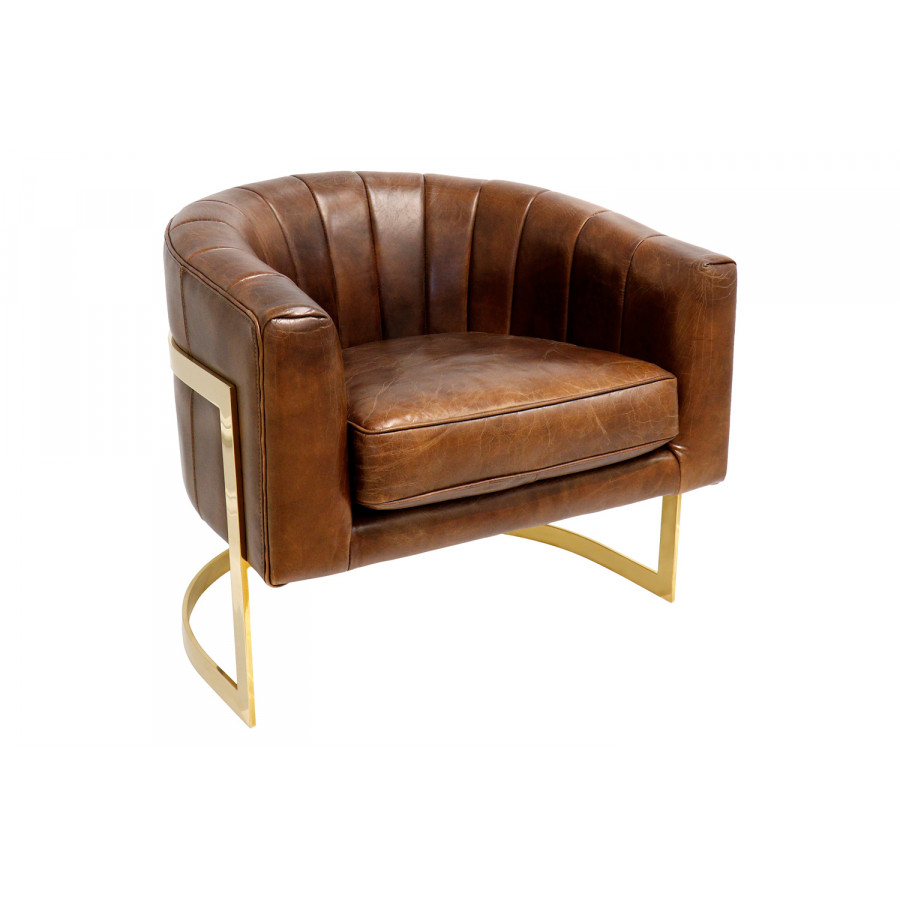 Pasargad - Vicenza Collection Barrel Leather Chair