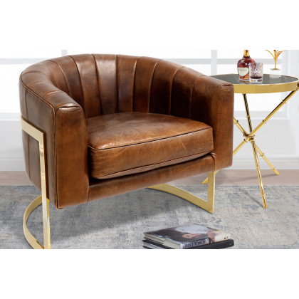 Pasargad - Vicenza Collection Barrel Leather Chair