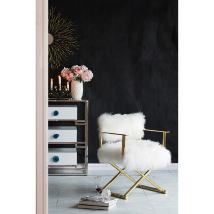 Pasargad Mongolian Fur Director's Chair - Gold
