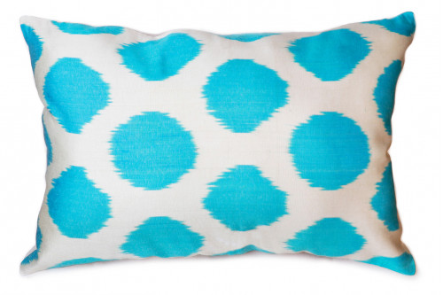 Pasargad™ - Silk Velvet Ikat Aqua Pillow 15" X 24"