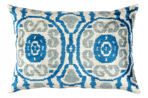Pasargad™ - Ikat Velvet Pillow  Blue Color