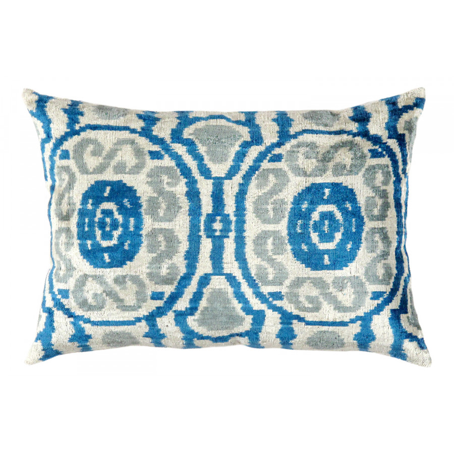 Pasargad - Ikat Velvet Pillow Blue Color