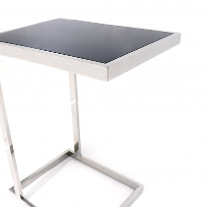 Pasargad Luxe Rectangular Base End Table - Black/Chrome, Glass/Steel
