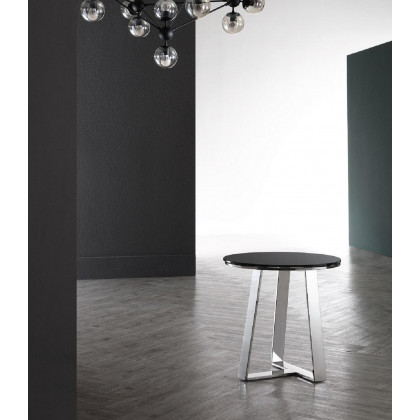 Pasargad Luxe Triangular Base End Table - Black/Chrome, Glass/Steel