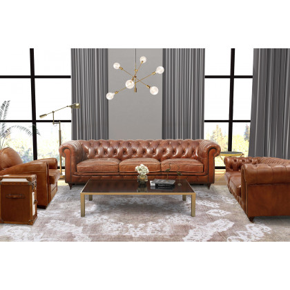 Pasargad - Genuine Leather Chester Bay Tufted Loveseat
