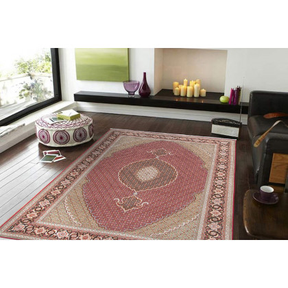 Pasargad Tabriz Collection Hand-Knotted Silk and Wool Area Rug (MAHI RED 7X10) - 79'' x 117''
