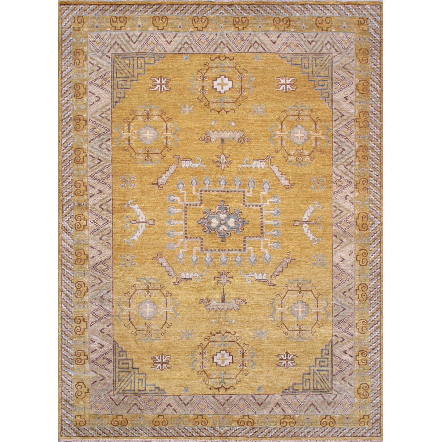 Pasargad - Khotan Collection Hand-Knotted Wool Area Rug in Gold, 107" x 146" (PA-28B 9x12)