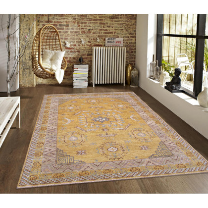 Pasargad - Khotan Collection Hand-Knotted Wool Area Rug in Gold, 107" x 146" (PA-28B 9x12)