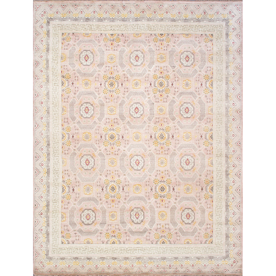 Pasargad - Khotan Collection Hand-Knotted Wool Area Rug in Pink/Beige, 108" x 142" (PA-29P 9x12)