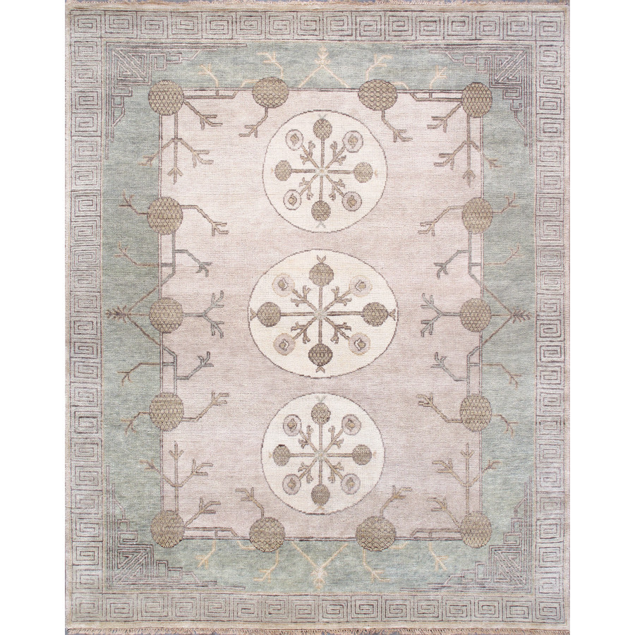 Pasargad - Khotan Collection Hand-Knotted Wool Area Rug in Ivory/L. Green, 98" x 122" (PA-31A 8x10)