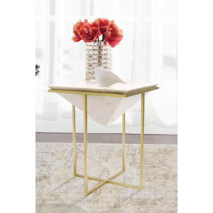 Pasargad - Perama Marble and Stainless Steel Side Table