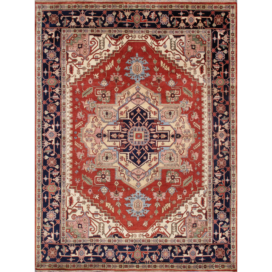 Pasargad Serapi Collection Hand-Knotted Wool Area Rug - Rust/Navy, 115" x 119" (PB-10B 10x10)