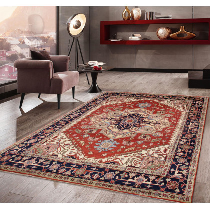 Pasargad Serapi Collection Hand-Knotted Wool Area Rug - Rust/Navy, 115" x 119" (PB-10B 10x10)