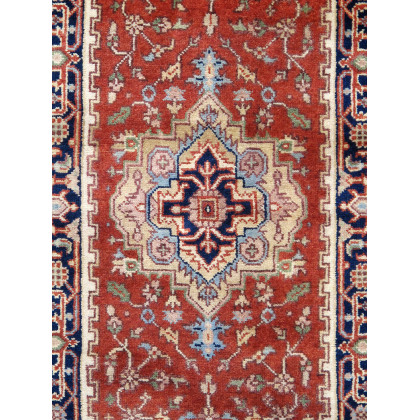 Pasargad Serapi Collection Hand-Knotted Wool Area Rug - Rust/Navy, 31" x 119" (PB-10B 3x10)