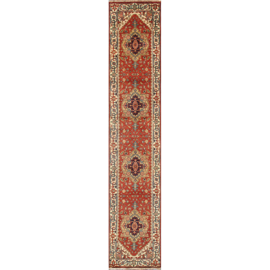 Pasargad Serapi Collection Hand-Knotted Wool Area Rug - Rust/Ivory, 32" x 122" (PB-10B IVO 3x10)