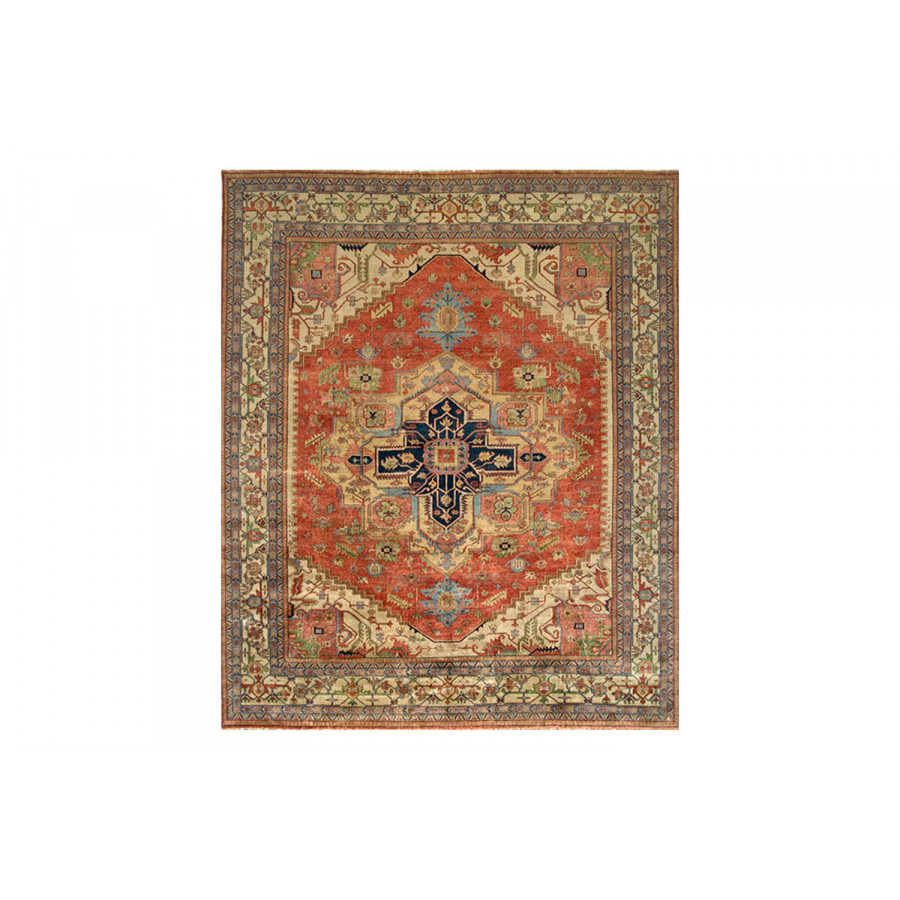 Pasargad Serapi Collection Hand-Knotted Rust/Ivory Wool Area Rug (PB-10B IVO 8X10) - 95'' x 119''