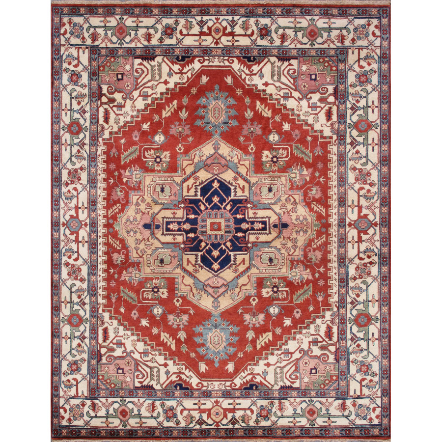 Pasargad Serapi Collection Hand-Knotted Wool Area Rug - Rust/Ivory, 95" x 97" (PB-10B IVO 8x8)