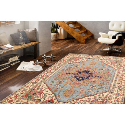 Pasargad Serapi Collection Hand-Knotted Wool L.Blue Area Rug (PB-10BLB 8X10) - 96'' x 119''
