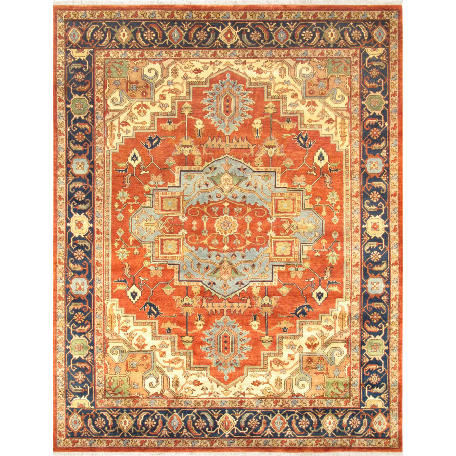 Pasargad - Serapi Collection Hand-Knotted Wool Area Rug in Rust/Navy, 96" x 122" (PB-5BN 8x10)