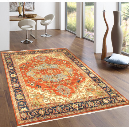 Pasargad - Serapi Collection Hand-Knotted Wool Area Rug in Rust/Navy, 96" x 122" (PB-5BN 8x10)