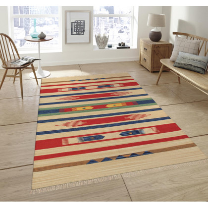 Pasargad Anatolian Collection Flat Weave Cotton Area Rug - Beige/Multi, 120" x 120" (pbb-04 10x10)
