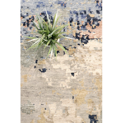 Pasargad Modern Collection Hand-Knotted Silk/Wool Area Rug - Beige/Blue, 107" x 143" (PBSH-62 9x12)