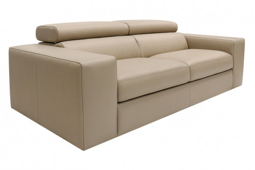 Pasargad™ Modena Collection Italian Leather Upholstered Sofa with Adjustable Headrests - Mocha