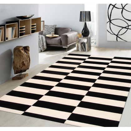 Pasargad Rodeo Collection Hand-Tufted Bamboo Silk/Wool Area Rug - White/Black, 93" x 117" (PCC-04 8X10)