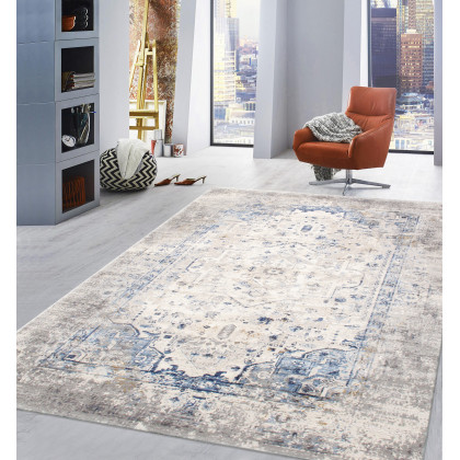 Pasargad Efes Collection Power Loom Polypropylene/Polyester Area Rug - L. Gray/L. Blue, 72" x 108" (pd-169b 6x9)