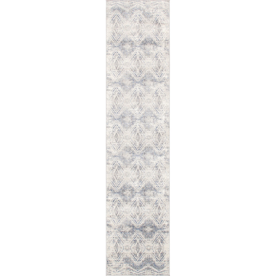 Pasargad Efes Collection Power Loom Polypropylene/Polyester Area Rug - L. Gray/L. Blue, 30" x 120" (pd-193b 2.06x10)