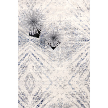 Pasargad Efes Collection Power Loom Polypropylene/Polyester Area Rug - L. Gray/L. Blue, 30" x 120" (pd-193b 2.06x10)