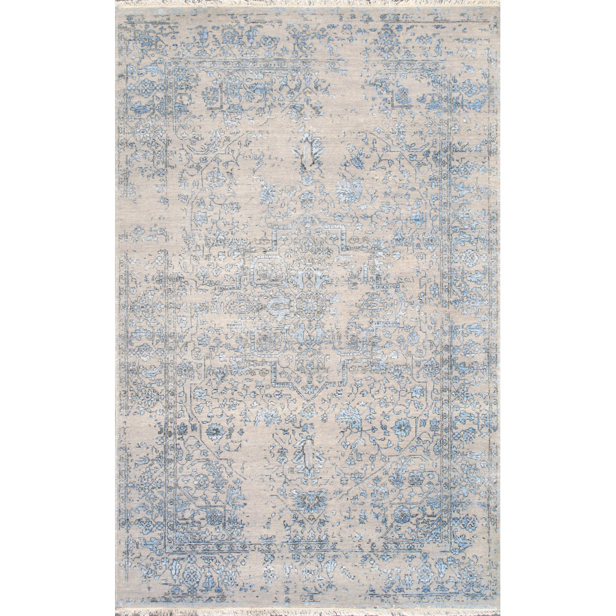 Pasargad - Transitional Collection Hand-Knotted Bamboo Silk/Wool Area Rug in Silver/L. Blue, 69" x 108" (pdc-1866 6x9)