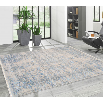 Pasargad - Transitional Collection Hand-Knotted Bamboo Silk/Wool Area Rug in Silver/L. Blue, 69" x 108" (pdc-1866 6x9)