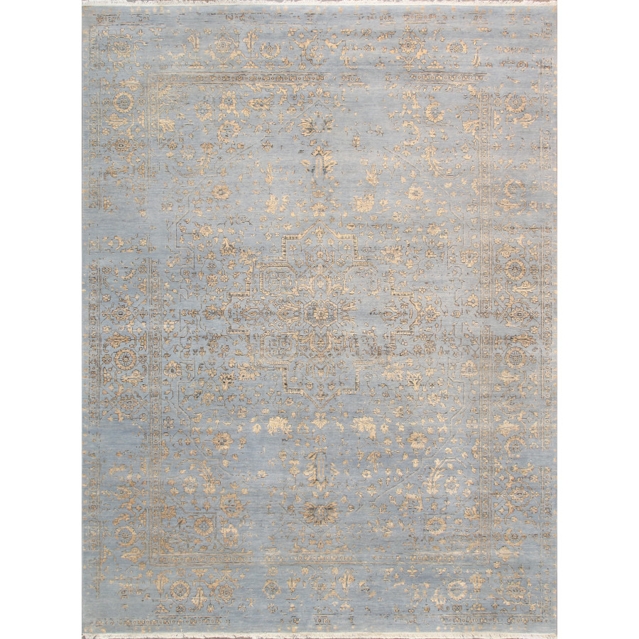 Pasargad - Transitional Collection Hand-Knotted Bamboo Silk/Wool Area Rug in L. Blue/Gold, 107" x 141" (pdc-1980 9x12)