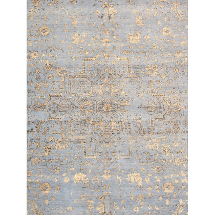 Pasargad - Transitional Collection Hand-Knotted Bamboo Silk/Wool Area Rug in L. Blue/Gold, 107" x 141" (pdc-1980 9x12)