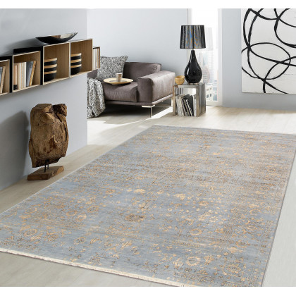 Pasargad - Transitional Collection Hand-Knotted Bamboo Silk/Wool Area Rug in L. Blue/Gold, 107" x 141" (pdc-1980 9x12)
