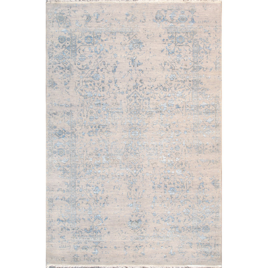 Pasargad - Transitional Collection Hand-Knotted Bamboo Silk/Wool Area Rug in Silver/L. Blue, 71" x 108" (pdc-245 6x9)