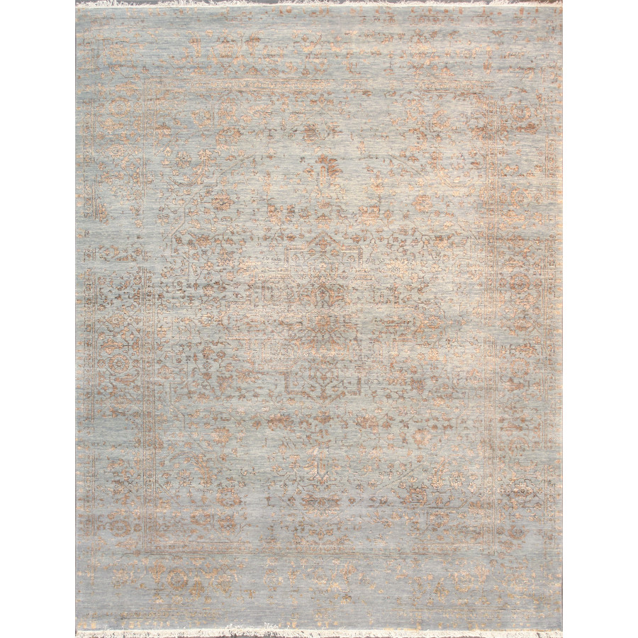 Pasargad - Transitional Collection Hand-Knotted Bamboo Silk/Wool Area Rug in Blue/Gold, 93" x 120" (pdc-2779 8x10)