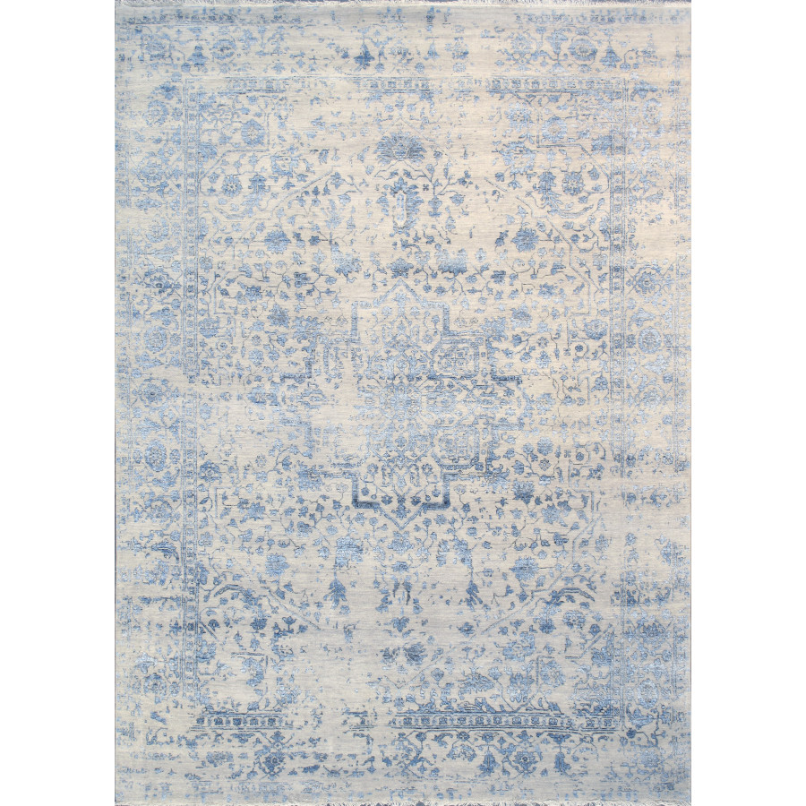 Pasargad - Transitional Collection Hand-Knotted Bamboo Silk/Wool Area Rug in Silver/Blue, 101" x 140" (pdc-3405 8x12)