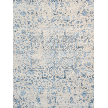 Pasargad - Transitional Collection Hand-Knotted Bamboo Silk/Wool Area Rug in Silver/Blue, 101" x 140" (pdc-3405 8x12)