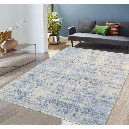 Pasargad - Transitional Collection Hand-Knotted Bamboo Silk/Wool Area Rug in Silver/Blue, 101" x 140" (pdc-3405 8x12)
