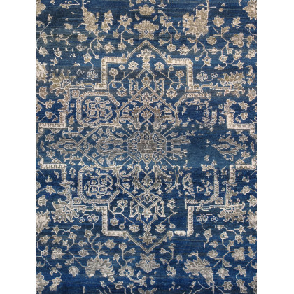 Pasargad - Transitional Collection Hand-Knotted Bamboo Silk/Wool Area Rug in Blue/Silver, 108" x 142" (pdc-757 9x12)