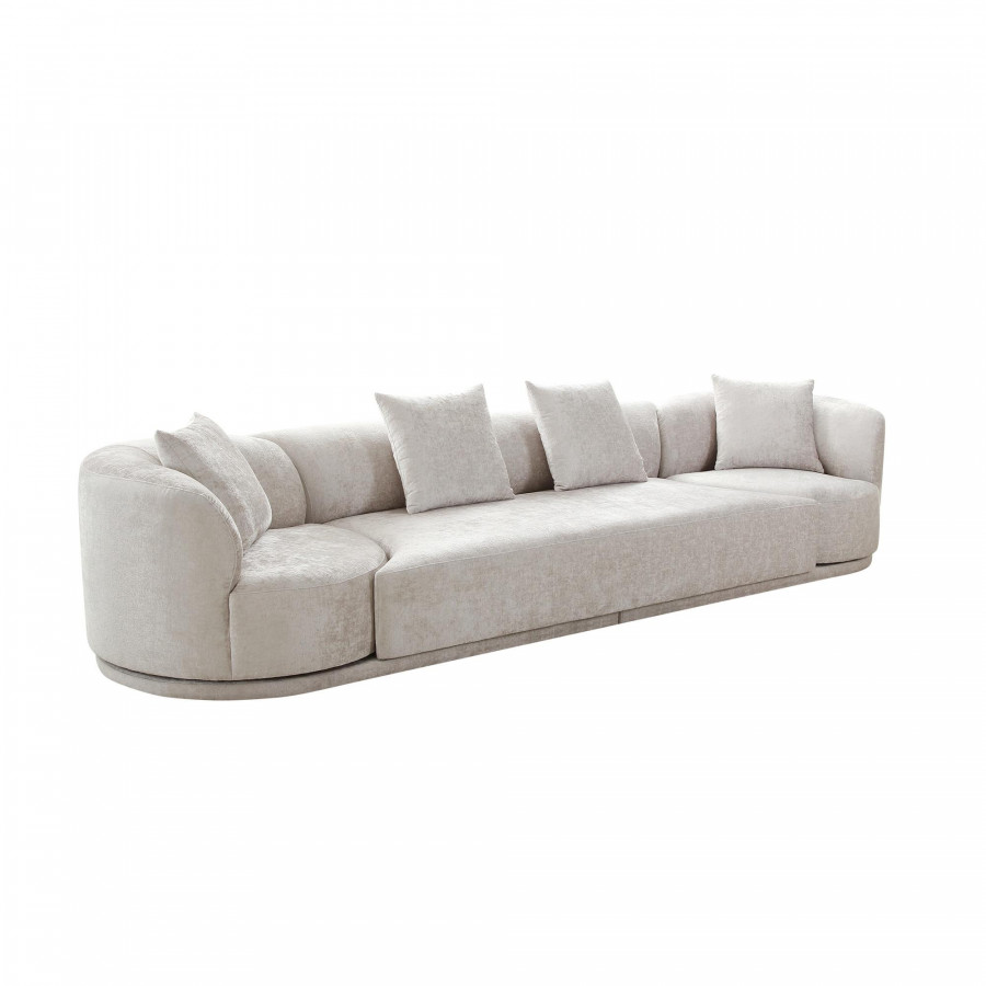 Pasargad - Cielo Sofa Set with Swivel Chairs and Ottoman in Beige, Poly Fabric
