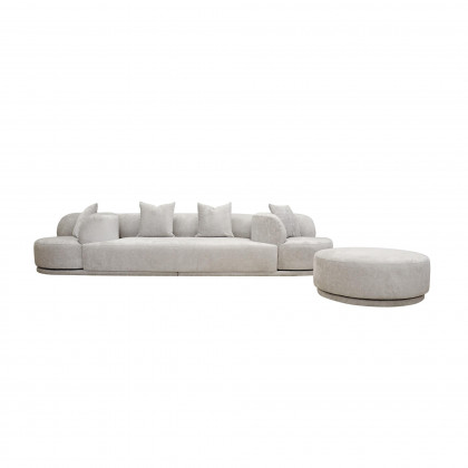 Pasargad - Cielo Sofa Set with Swivel Chairs and Ottoman in Beige, Poly Fabric