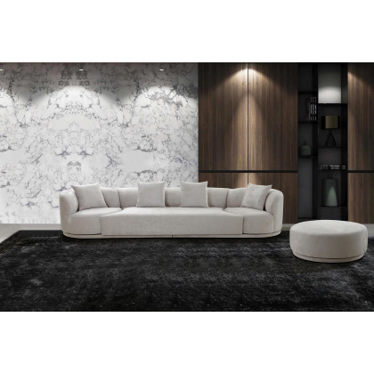 Pasargad - Cielo Sofa Set with Swivel Chairs and Ottoman in Beige, Poly Fabric
