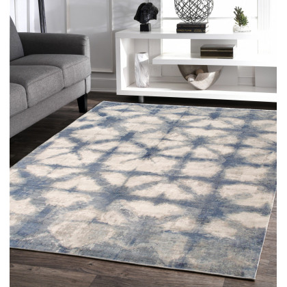Pasargad - Shibori Collection Hand-Loomed Bamboo Silk/Wool Area Rug in Silver/Blue, 108" x 144" (pel-12 9x12)