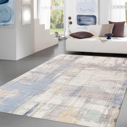 Pasargad Modern Collection Hand-Loomed Bamboo Silk/Wool Area Rug - Ivory/Blue, 108" x 144" (PEL-17 9X12)