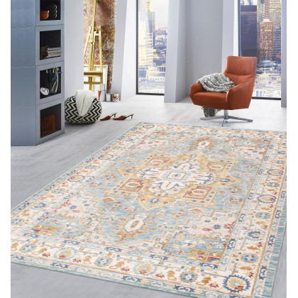 Pasargad Heritage Collection Power Loom Polypropylene/Polyester Area Rug - L. Blue/Ivory, 102" x 138" (pfh-02 9x12)