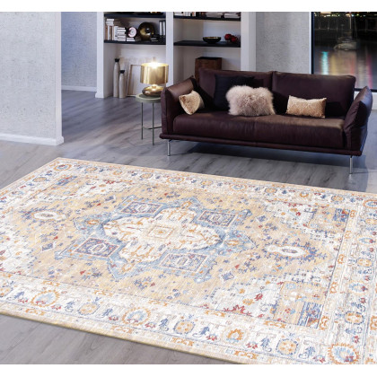 Pasargad - Heritage Collection Power Loom Polypropylene/Polyester Area Rug in Gold/Ivory, 120" x 168" (PFH-02GLD 10x14)