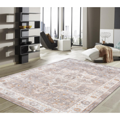 Pasargad - Heritage Collection Power-Loomed Polypropylene/Polyester Area Rug in Gray/Ivory, 120" x 168" (pfh-02sil 10x14)
